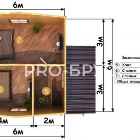 Проект дома из бруса 6 на 8 двухэтажный БД-113 план второго этажа