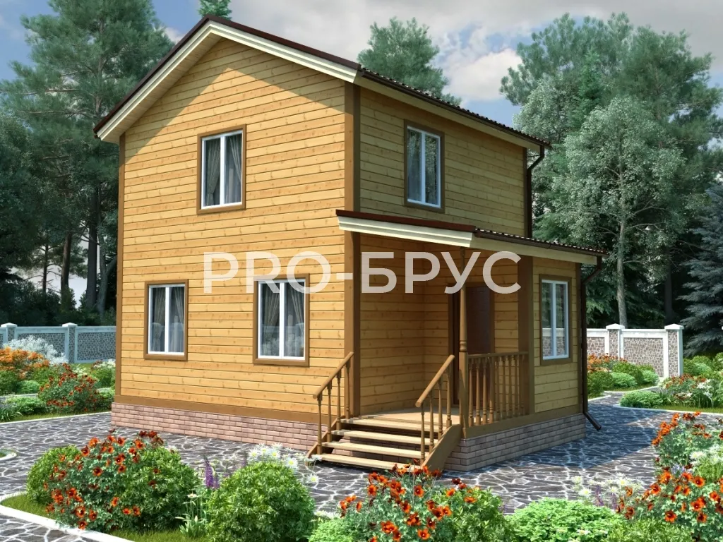 Проект дома из бруса 6 на 8 двухэтажный БД-113 главный вид