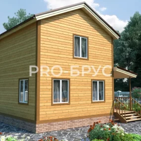 Проект дома из бруса 6 на 8 двухэтажный БД-113 вид спереди