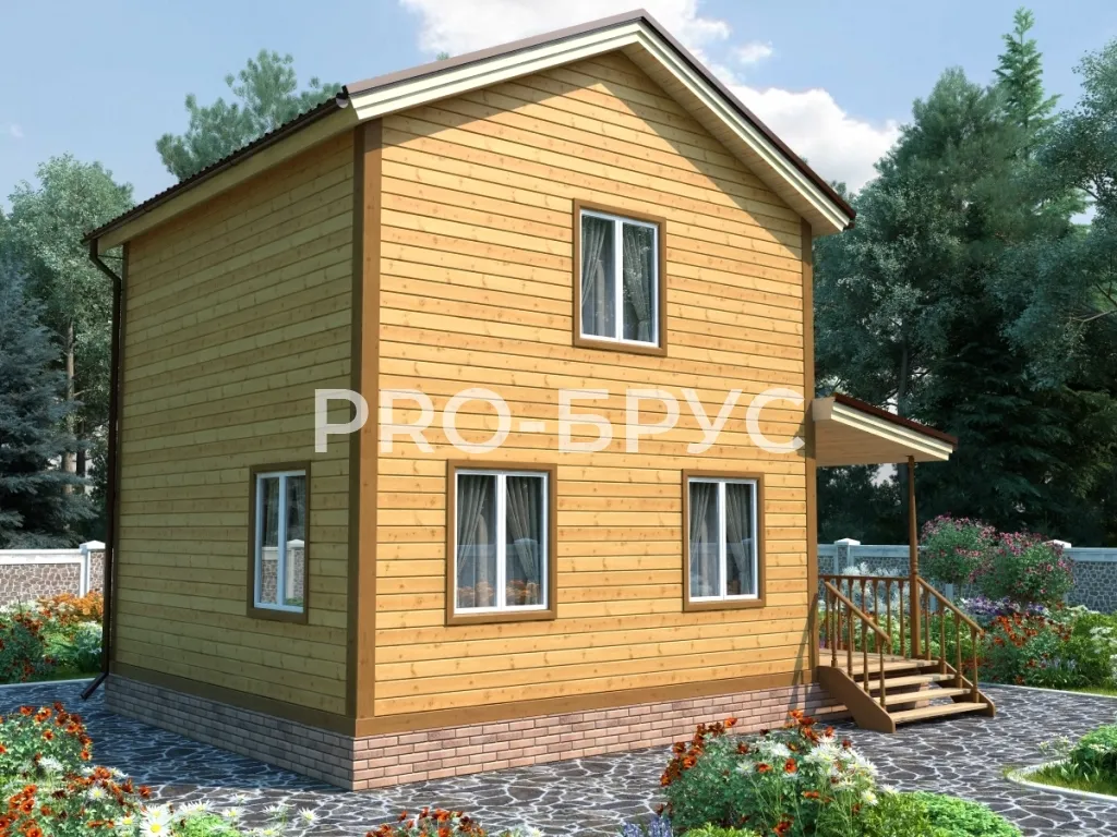 Проект дома из бруса 6 на 8 двухэтажный БД-113 вид спереди