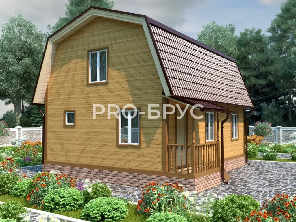 Проект дома из бруса 7 на 9 с мансардой БД-114 вид слева