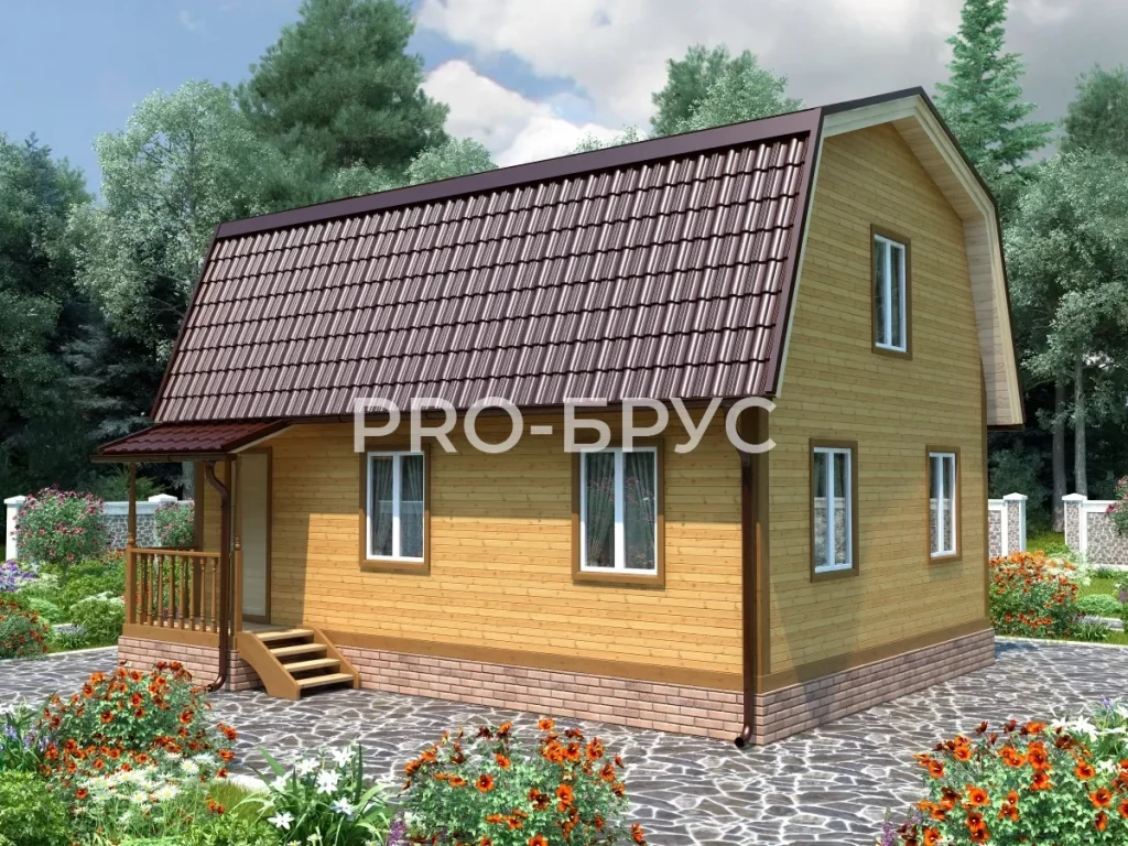 Проект дома из бруса 7 на 9 с мансардой БД-114 главный вид