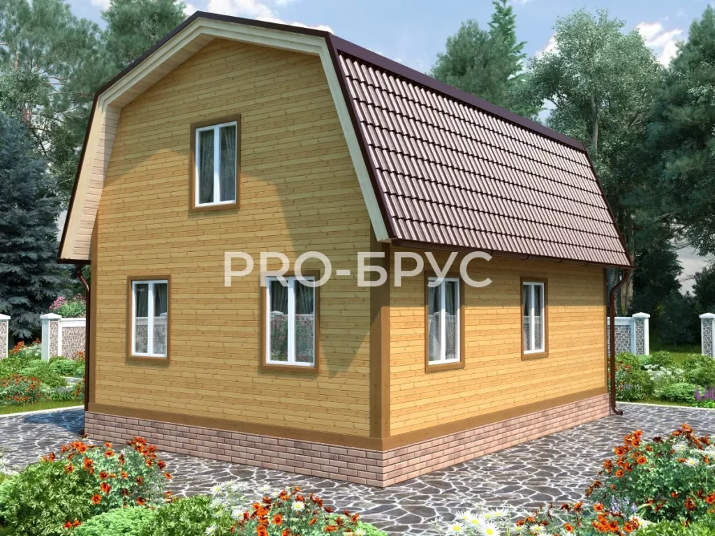 Проект дома из бруса 7 на 9 с мансардой БД-114 вид спереди