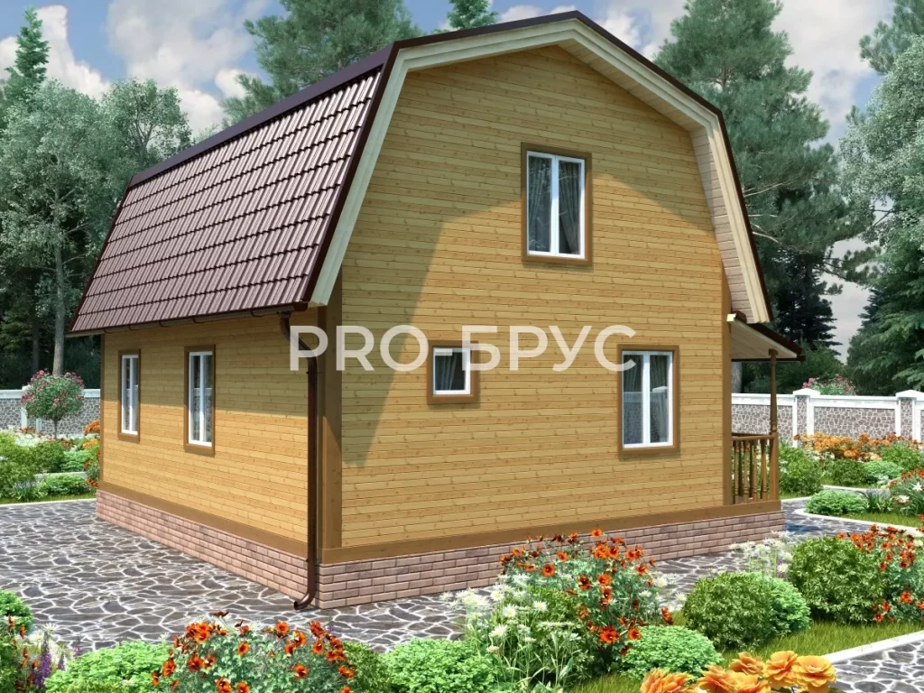 Проект дома из бруса 7 на 9 с мансардой БД-114 вид справа