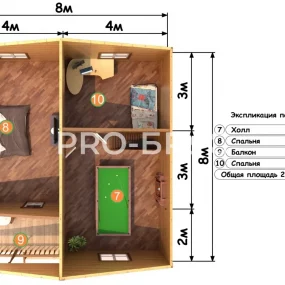 Проект дома из бруса 8 на 8 двухэтажный БД-115 план второго этажа