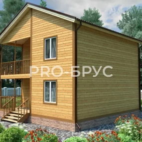 Проект дома из бруса 8 на 8 двухэтажный БД-115 вид спереди