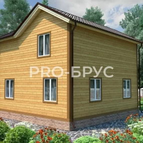 Проект дома из бруса 7 на 8 двухэтажный БД-116 вид спереди