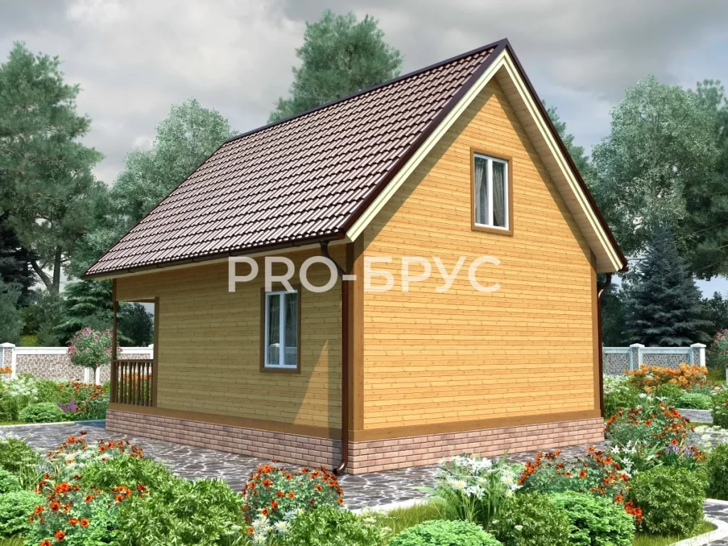 Проект дома из бруса 6 на 8 с мансардой БД-117 вид справа