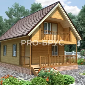 Проект дома из бруса 6 на 8 с мансардой БД-117 вид спереди