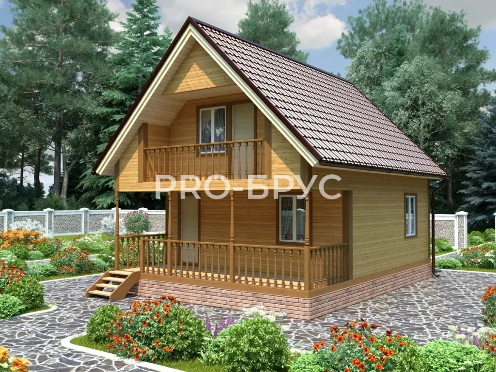Проект дома из бруса 6 на 8 с мансардой БД-117 главный вид