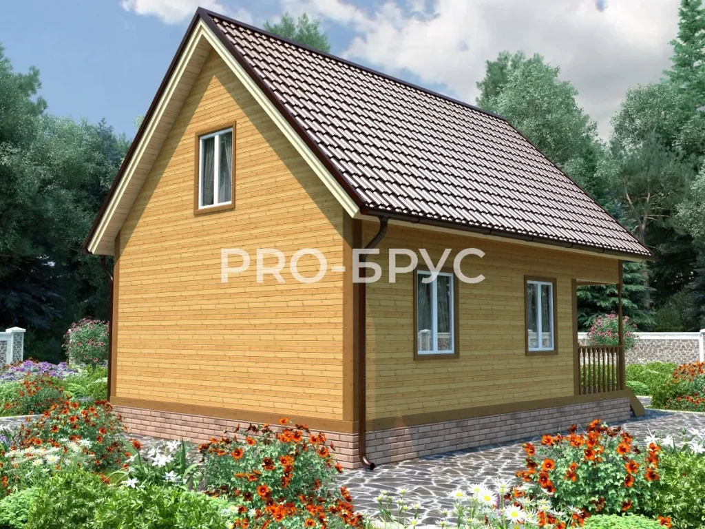 Проект дома из бруса 6 на 8 с мансардой БД-117 вид слева