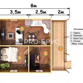 Проект дома из бруса 6 на 8 с мансардой БД-117 план первого этажа