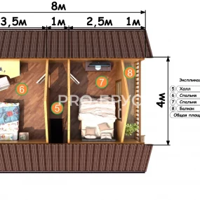 Проект дома из бруса 6 на 8 с мансардой БД-117 план второго этажа