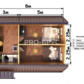 Проект дома из бруса 6 на 8 с мансардой БД-118 план второго этажа