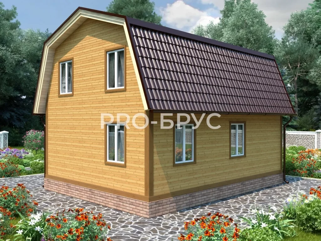Проект дома из бруса 6 на 8 с мансардой БД-118 вид спереди