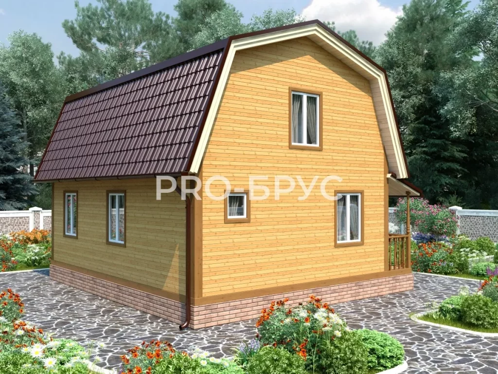 Проект дома из бруса 6 на 8 с мансардой БД-118 вид справа