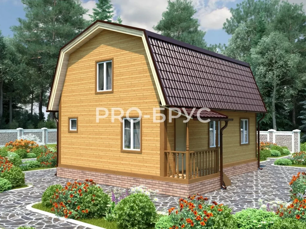 Проект дома из бруса 6 на 8 с мансардой БД-118 вид слева