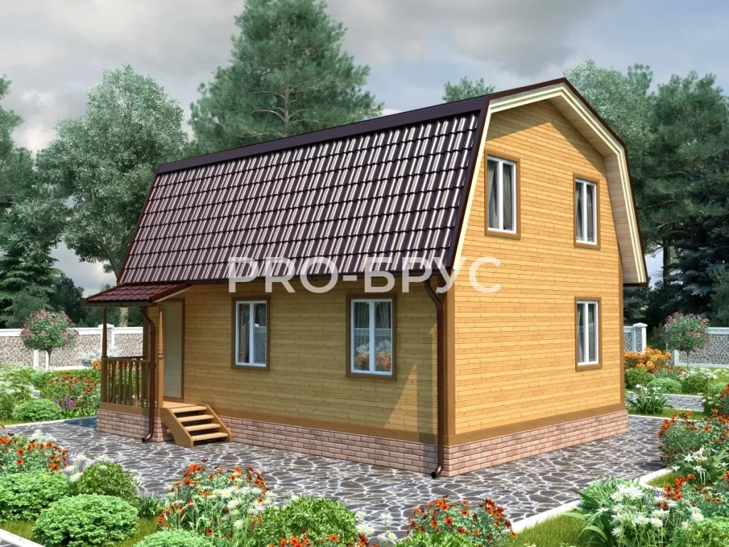 Проект дома из бруса 6 на 8 с мансардой БД-118 главный вид