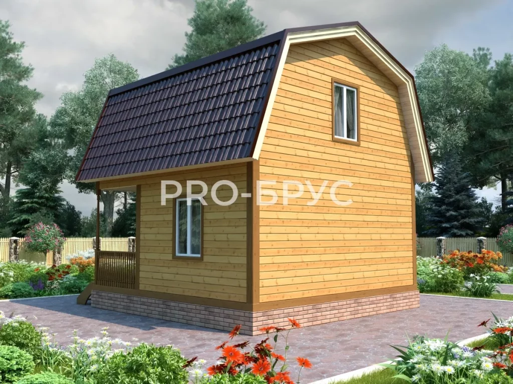 Проект дома из бруса 6 на 6 с мансардой БД-119 вид справа