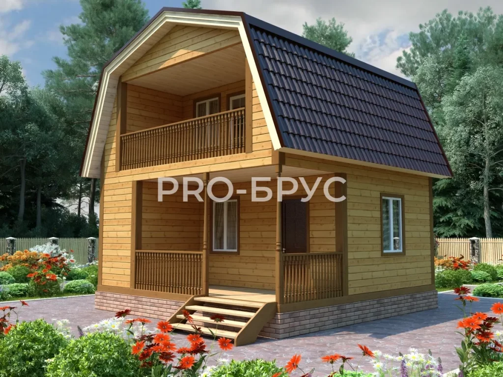 Проект дома из бруса 6 на 6 с мансардой БД-119 главный вид