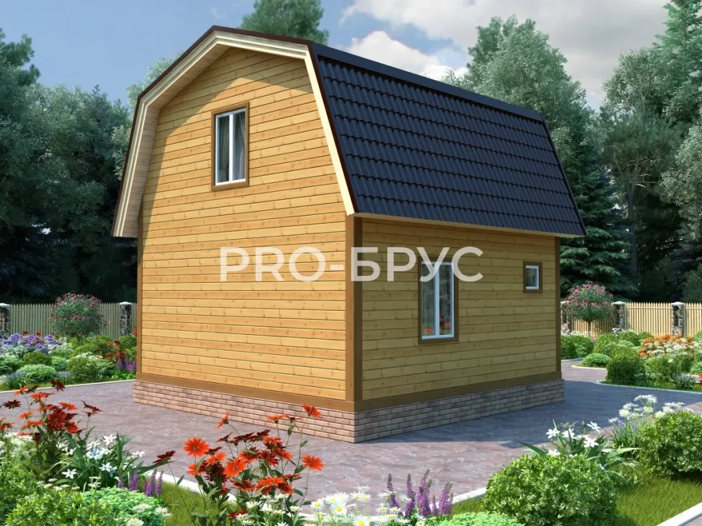 Проект дома из бруса 6 на 6 с мансардой БД-119 вид слева