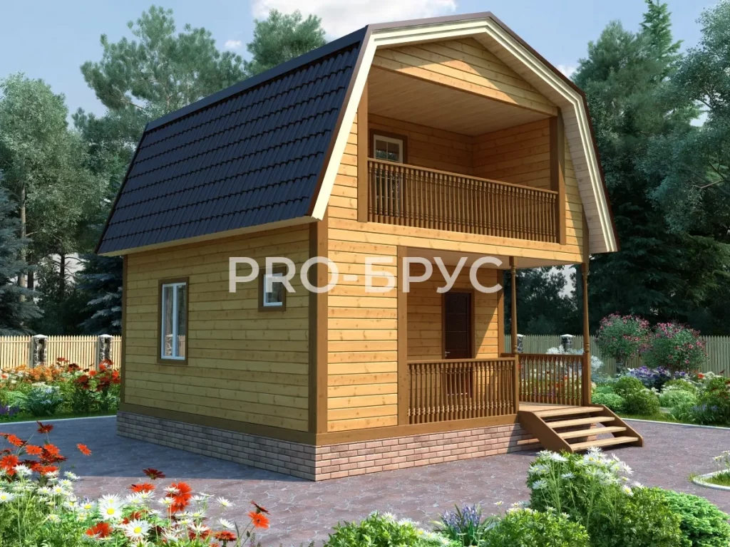 Проект дома из бруса 6 на 6 с мансардой БД-119 вид спереди