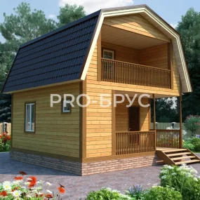 Проект дома из бруса 6 на 6 с мансардой БД-119 вид спереди