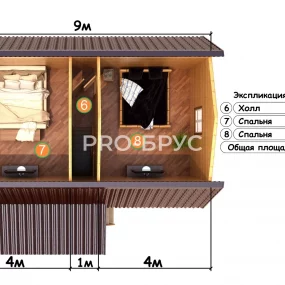 Проект дома из бруса 8 на 9 с мансардой БД-120 план второго этажа