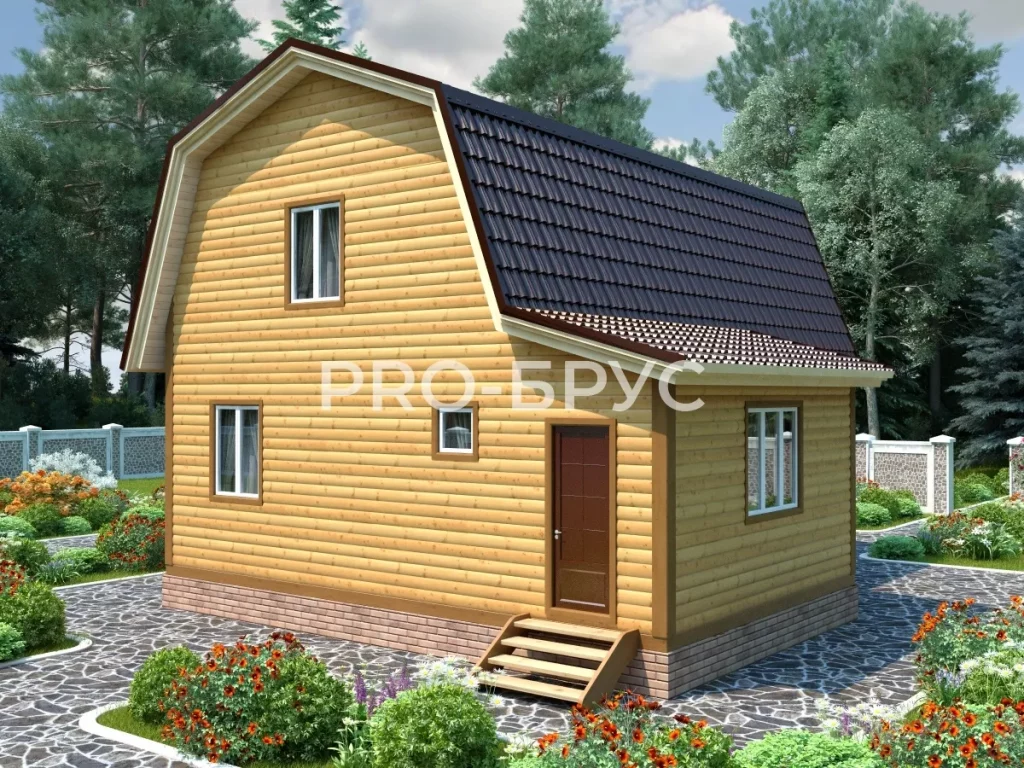 Проект дома из бруса 8 на 9 с мансардой БД-120 вид спереди
