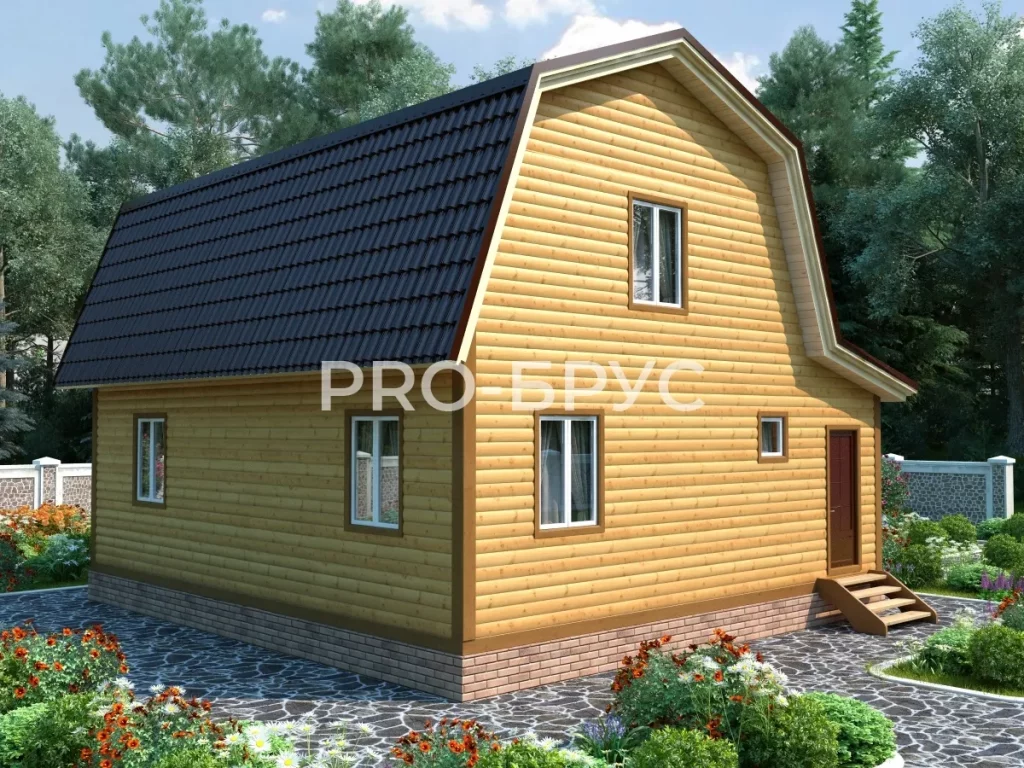 Проект дома из бруса 8 на 9 с мансардой БД-120 вид слева