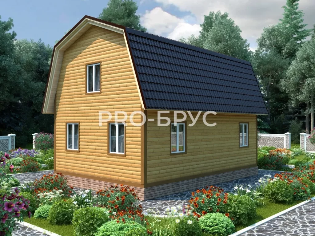 Проект дома из бруса 8 на 9 с мансардой БД-120 вид справа