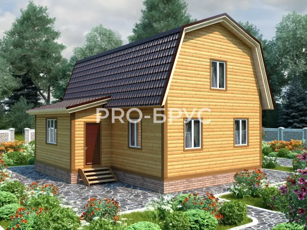Проект дома из бруса 8 на 9 с мансардой БД-120 главный вид