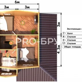 Проект дома из бруса 8 на 9 двухэтажный БД-121 план второго этажа