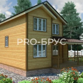 Проект дома из бруса 8 на 9 двухэтажный БД-121 вид спереди