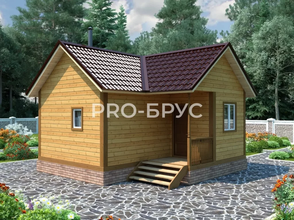 Проект дома из бруса 6 на 6 одноэтажный БД-122 главный вид