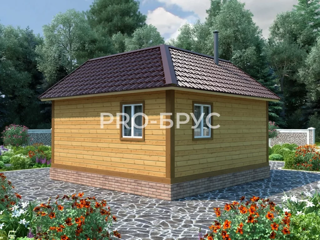 Проект дома из бруса 6 на 6 одноэтажный БД-122 вид справа