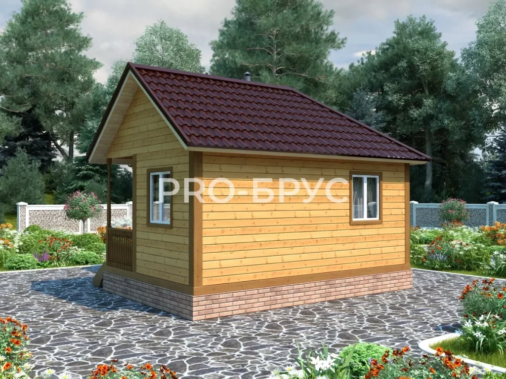 Проект дома из бруса 6 на 6 одноэтажный БД-122 вид сзади