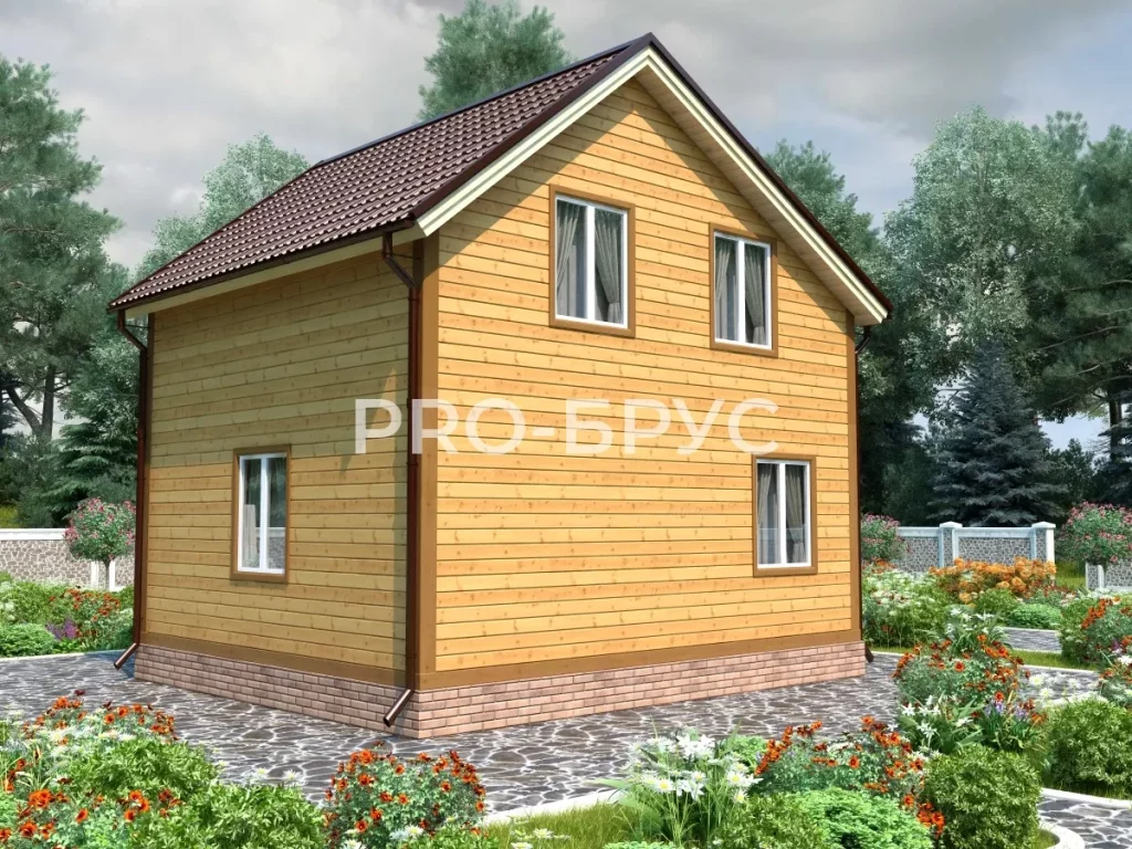 Проект дома из бруса 6 на 7 двухэтажный БД-123 вид справа