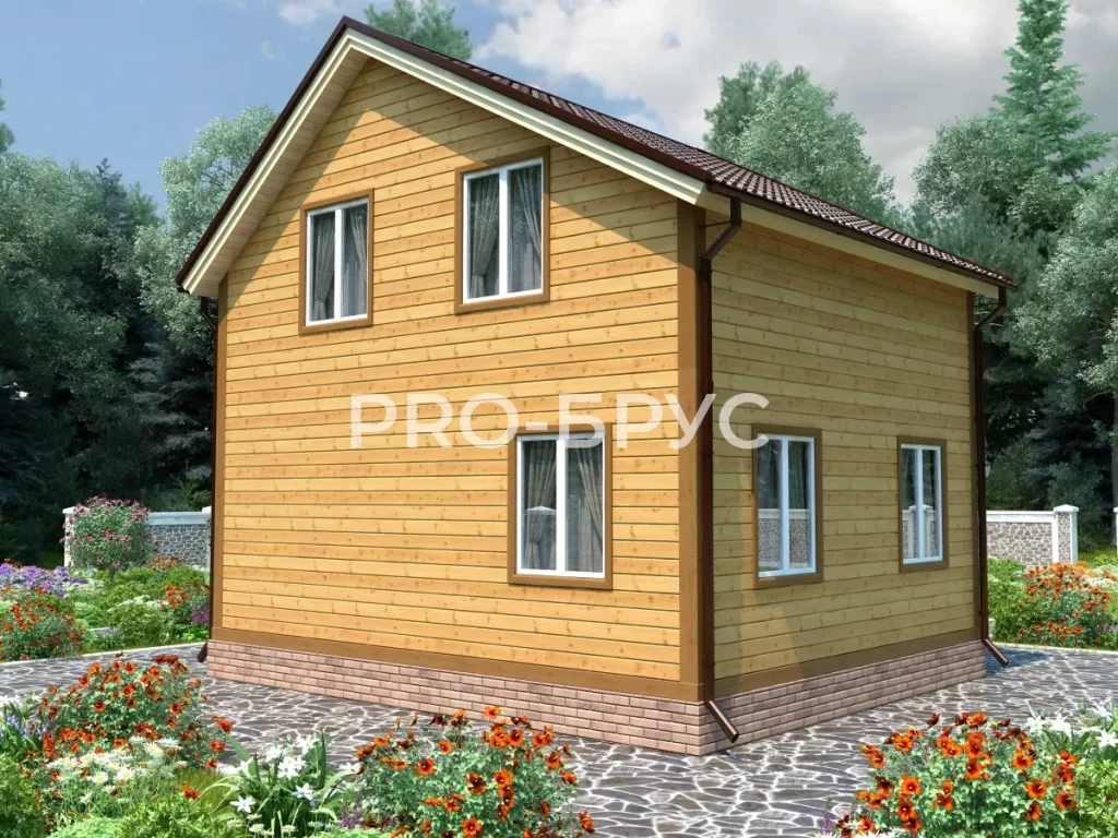 Проект дома из бруса 6 на 7 двухэтажный БД-123 вид слева