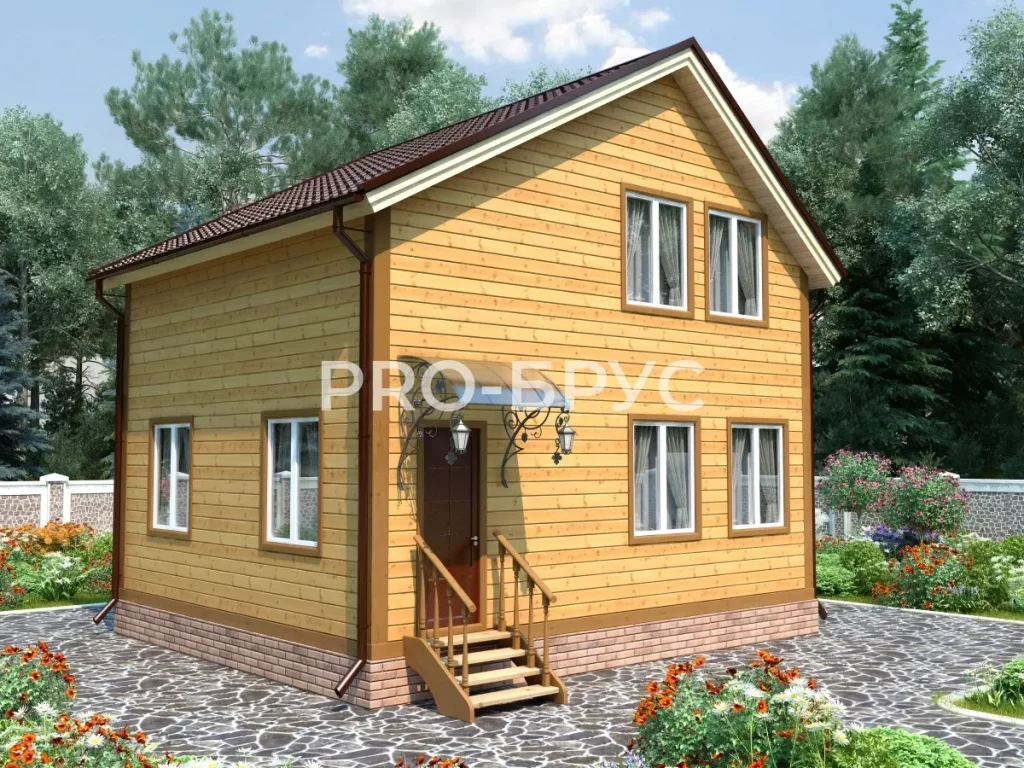 Проект дома из бруса 6 на 7 двухэтажный БД-123 главный вид