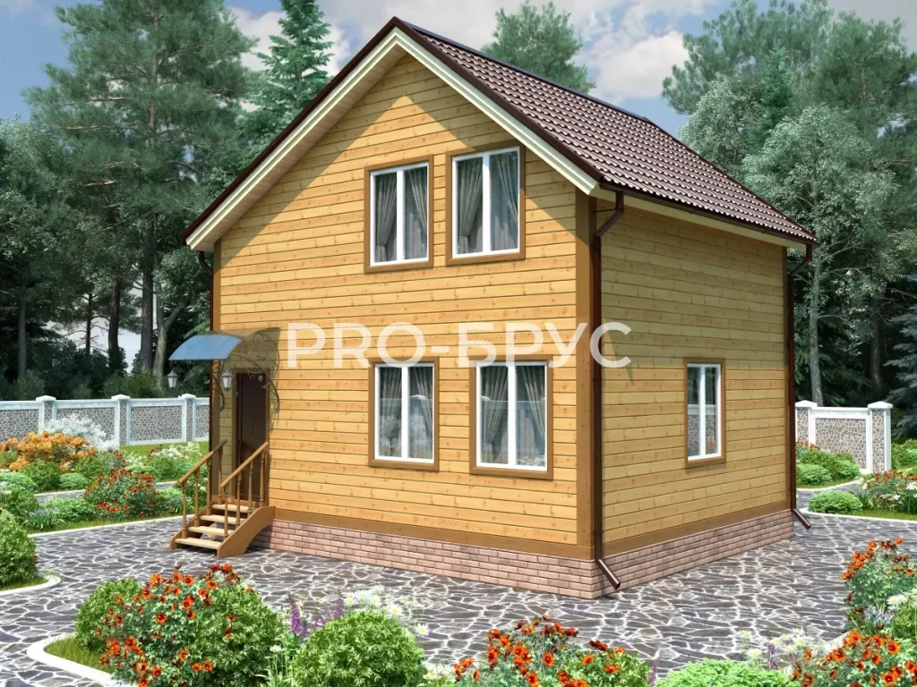 Проект дома из бруса 6 на 7 двухэтажный БД-123 вид спереди