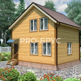 Проект дома из бруса 6 на 7 двухэтажный БД-123 вид спереди