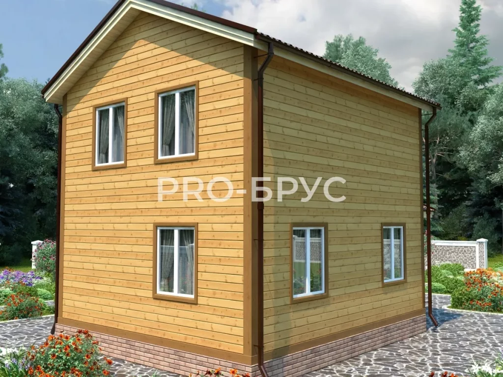 Проект дома из бруса 6 на 9 двухэтажный БД-124 вид спереди