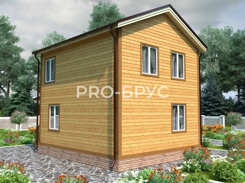 Проект дома из бруса 6 на 9 двухэтажный БД-124 вид слева