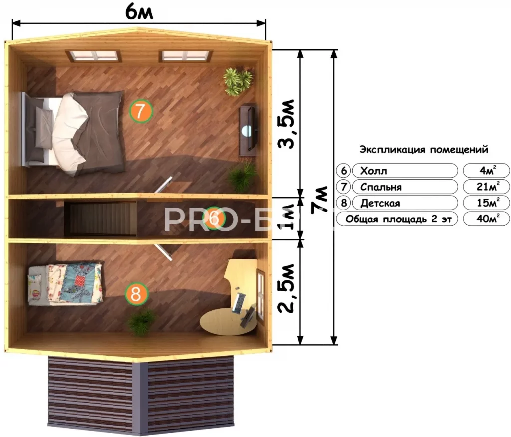 Проект дома из бруса 6 на 9 двухэтажный БД-124 план второго этажа