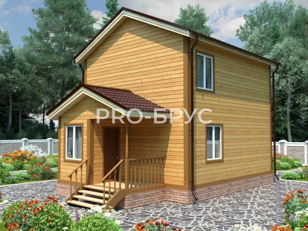 Проект дома из бруса 6 на 9 двухэтажный БД-124 главный вид