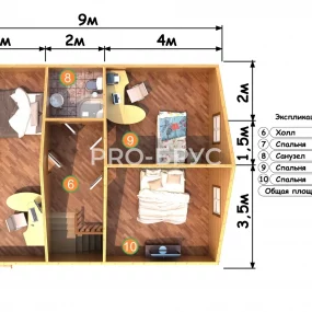 Проект дома из бруса 7 на 9 с мансардой БД-125 план второго этажа