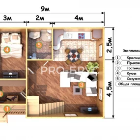 Проект дома из бруса 7 на 9 с мансардой БД-125 план первого этажа