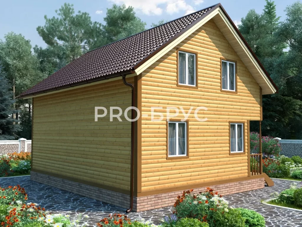 Проект дома из бруса 7 на 9 с мансардой БД-125 вид спереди