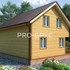 Проект дома из бруса 7 на 9 с мансардой БД-125 вид спереди